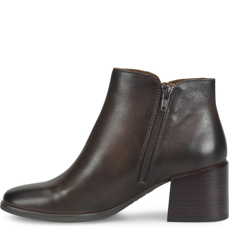 Lisbet - Chocolate Brown BORN leather ankle bootie with side zipper and block heel