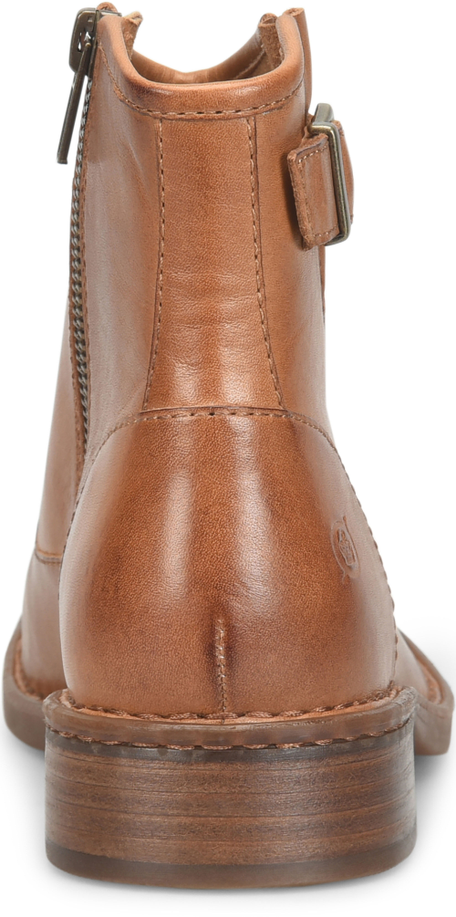 Charlie - Tan BORN women's tan leather ankle boot with side zipper and stacked heel