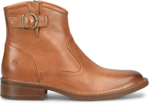 Charlie - Tan BORN women's tan leather ankle boot with buckle and low heel