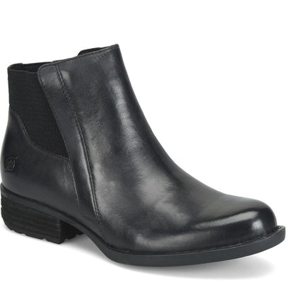 Kendyl - Black BORN women's black leather Chelsea boot with elastic side panels
