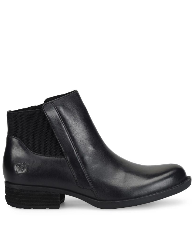 Kendyl - Black BORN women's black leather Chelsea boot side profile