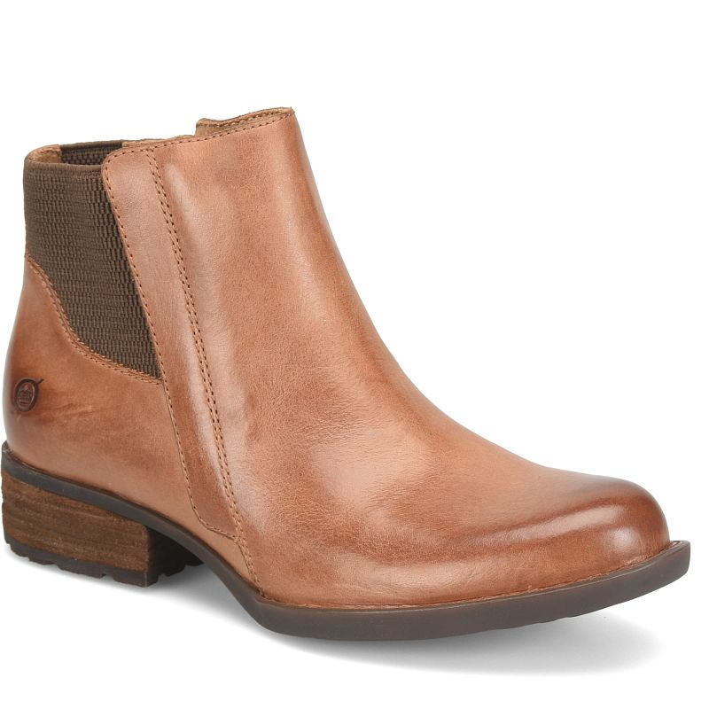 Kendyl - Brown BORN women's brown leather Chelsea ankle boot with elastic panel