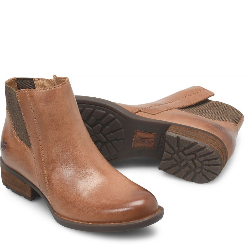 Kendyl - Brown BORN women's brown leather Chelsea boots with stretch panels