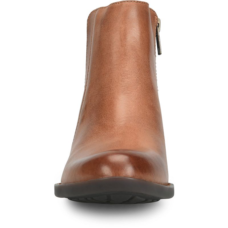 Kendyl - Brown BORN women's brown leather ankle boot with side zipper and rounded toe