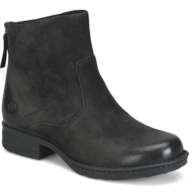 Mercado - Black BORN women's black nubuck ankle boot with side zipper