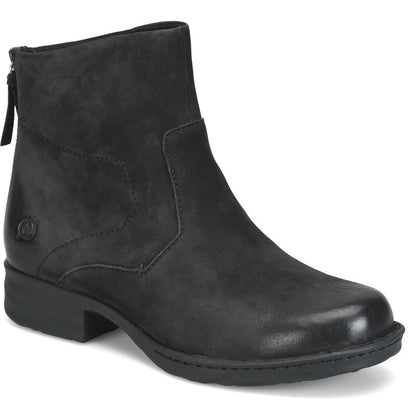 Mercado - Black BORN women's black nubuck ankle boot with side zipper