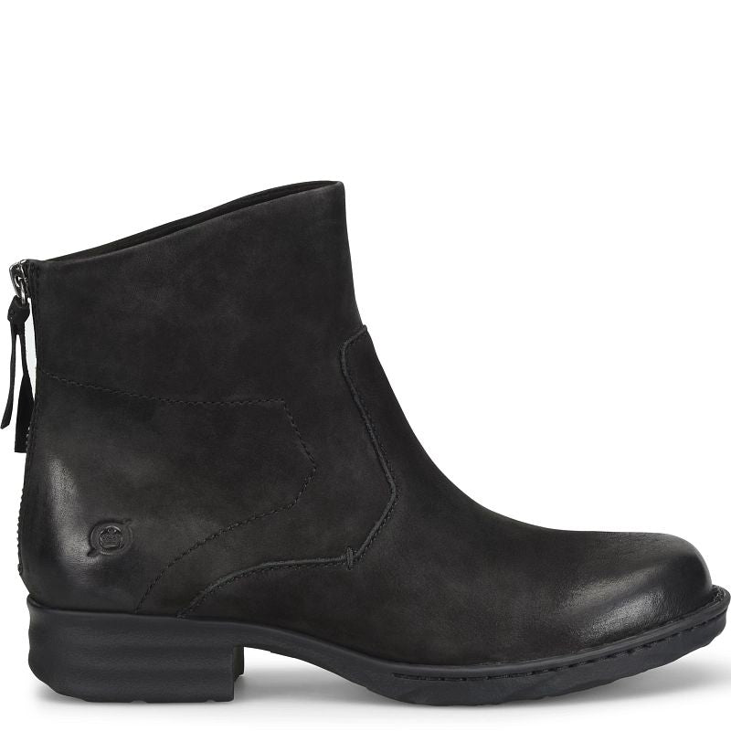 Mercado - Black BORN women's black nubuck ankle boot with side zipper