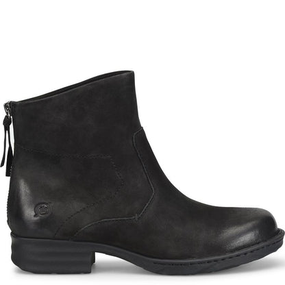 Mercado - Black BORN women's black nubuck ankle boot with side zipper