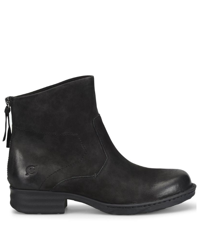 Mercado - Black BORN women's black leather ankle boot with side zipper