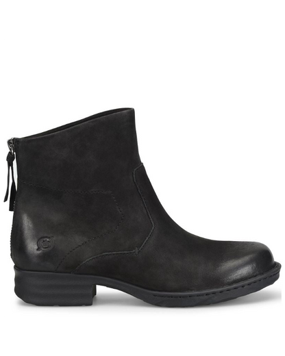 Mercado - Black BORN women's black leather ankle boot with side zipper