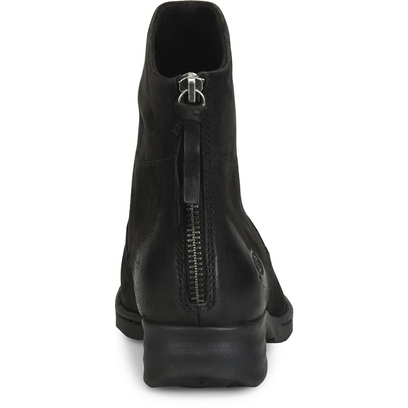 Mercado - Black BORN women's black leather ankle boot with back zipper