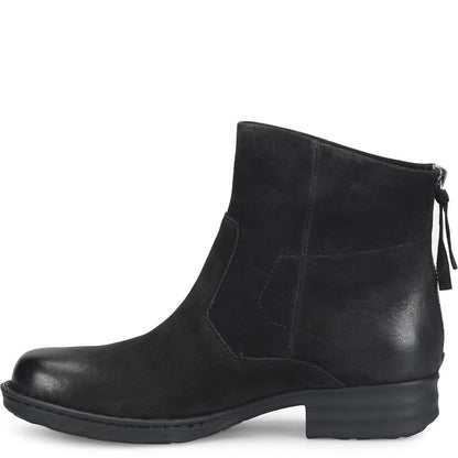 Mercado - Black BORN women's black nubuck ankle boot with back zipper