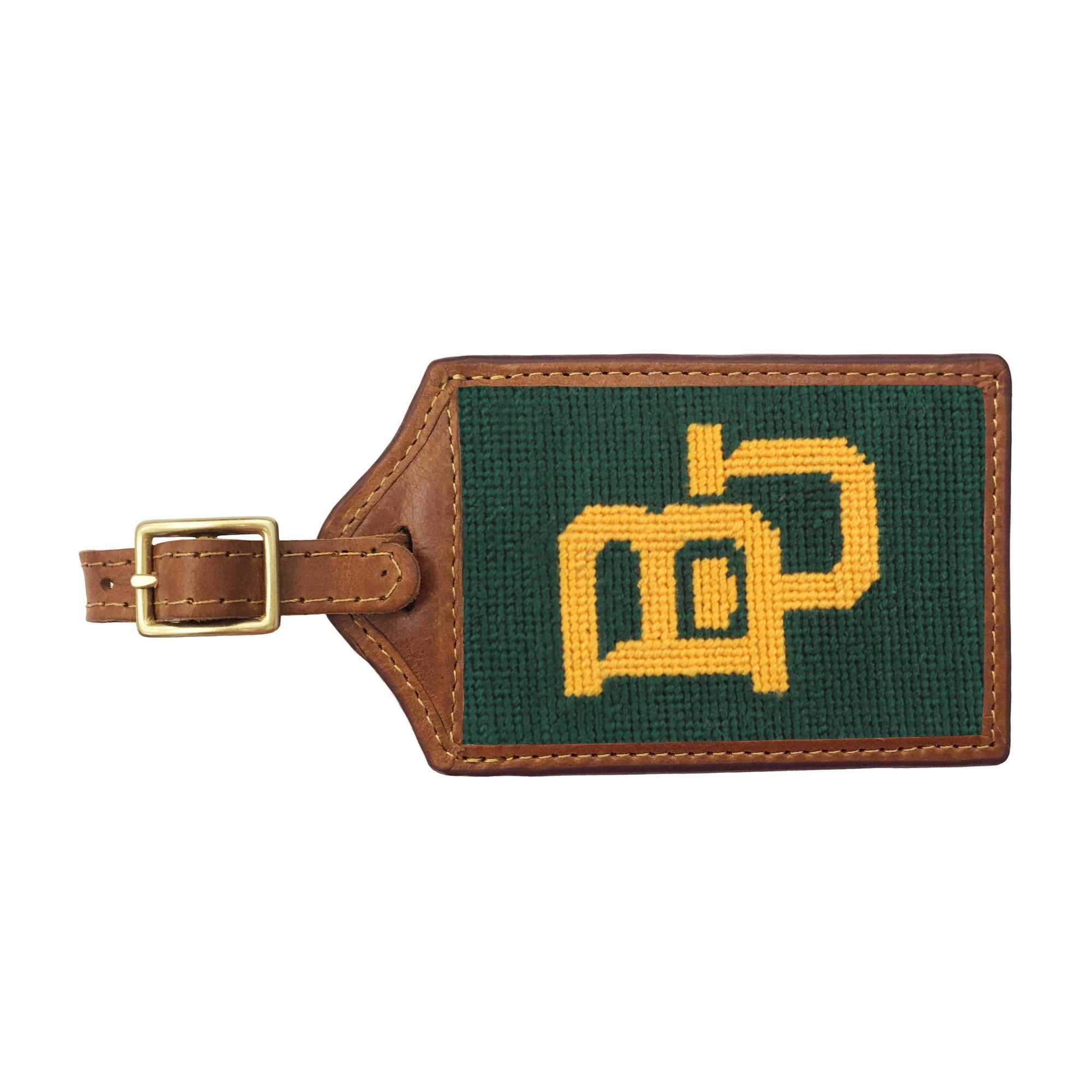 Luggage Tag with brown leather and brass buckle, personalized ID card window, Gifts by SMATHERS & BRANSON