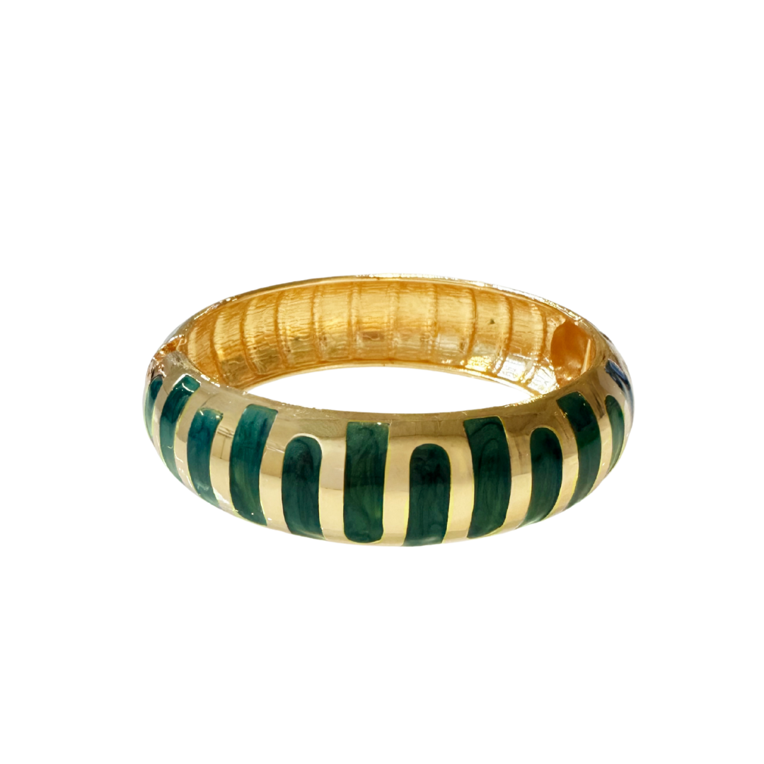 Bali Bangle Armreif mit dunkelgrünen Streifen und goldfarbener Fassung