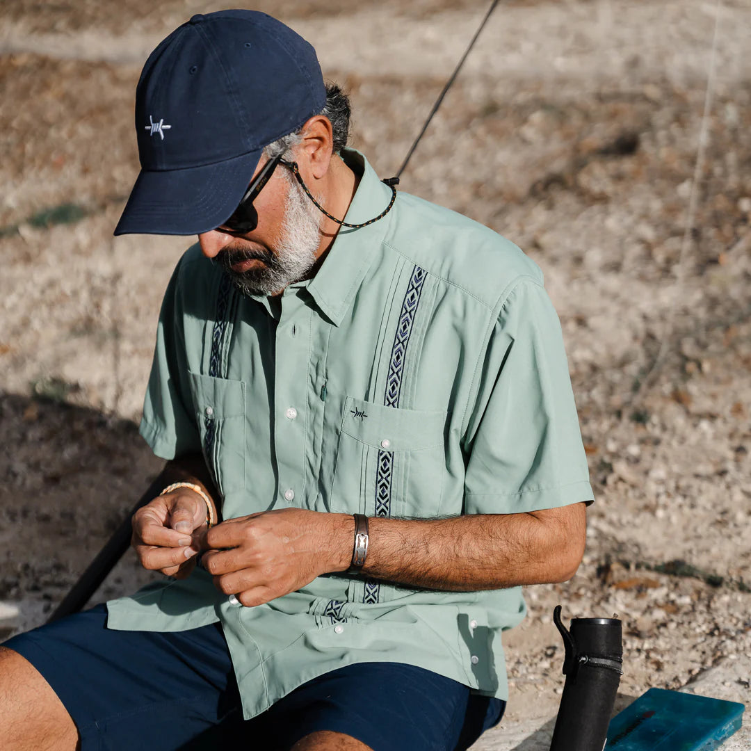 Guayabera Libre - Marea green geometric moisture-wicking fishing shirt by TEXAS STANDARD