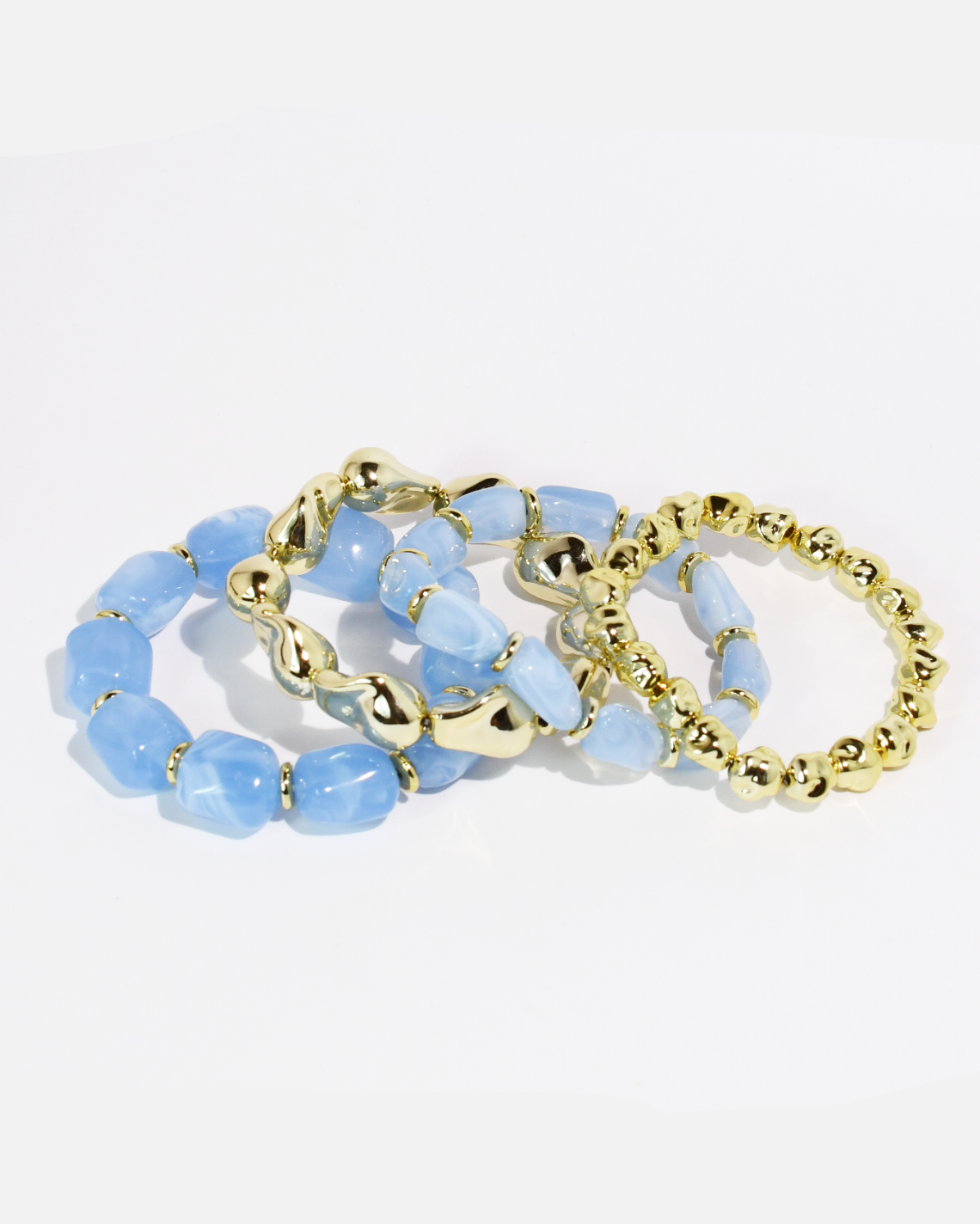Blue All Day Bracelet Set with sky blue beads and gold accents, Treasure Jewels Fredericksburg TX