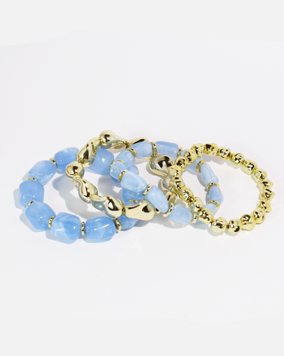 Blue All Day Bracelet Set with sky blue beads and gold accents, Treasure Jewels Fredericksburg TX