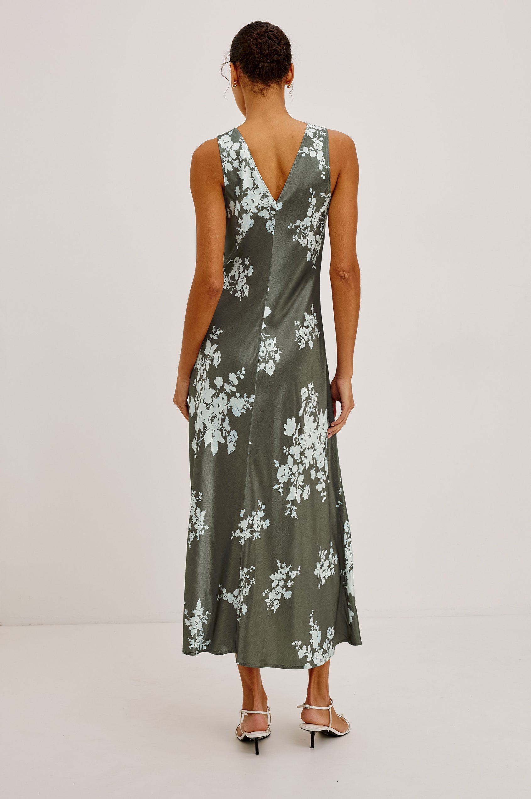 Camellia - Lace Floral green floral midi dress with deep V-back from RAILS collection