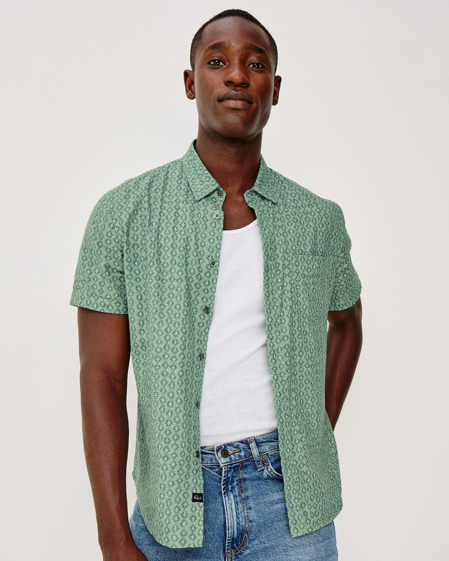 Carson - Wavy Batik Aqua short-sleeve linen blend shirt by RAILS, Men's Short Sleeve Shirts collection