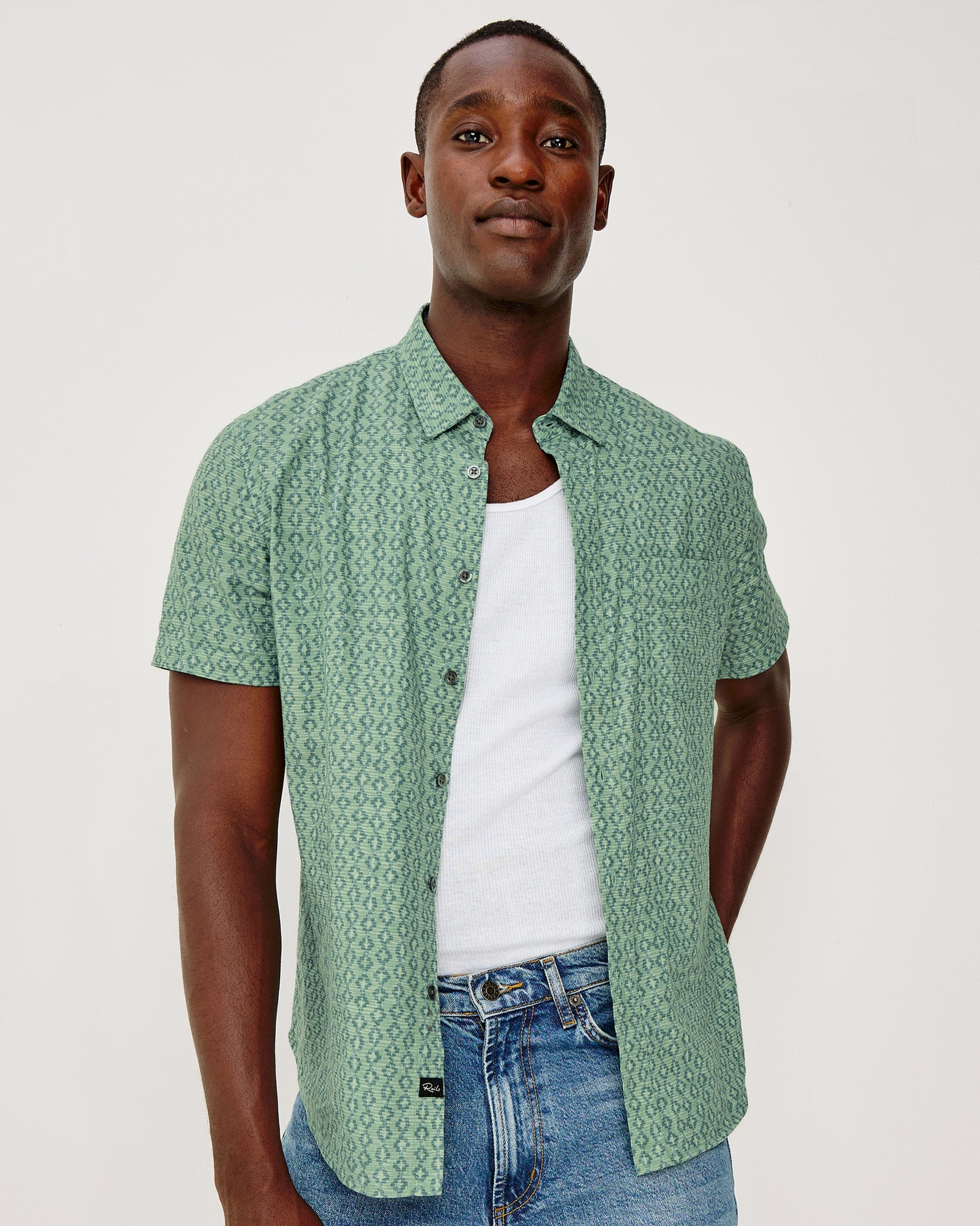 Carson - Wavy Batik Aqua short-sleeve linen blend shirt by RAILS, Men's Short Sleeve Shirts collection