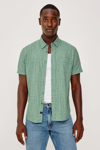 Carson - Wavy Batik Aqua green geometric short-sleeve shirt from Rails Men's Short Sleeve Shirts collection