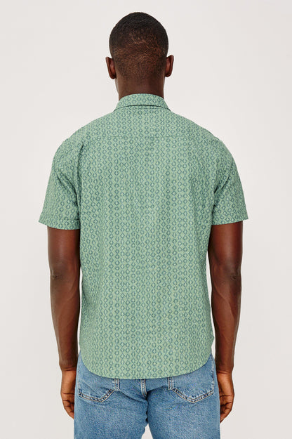 Carson - Wavy Batik Aqua geometric green short-sleeve shirt by RAILS, Men's Shirts collection