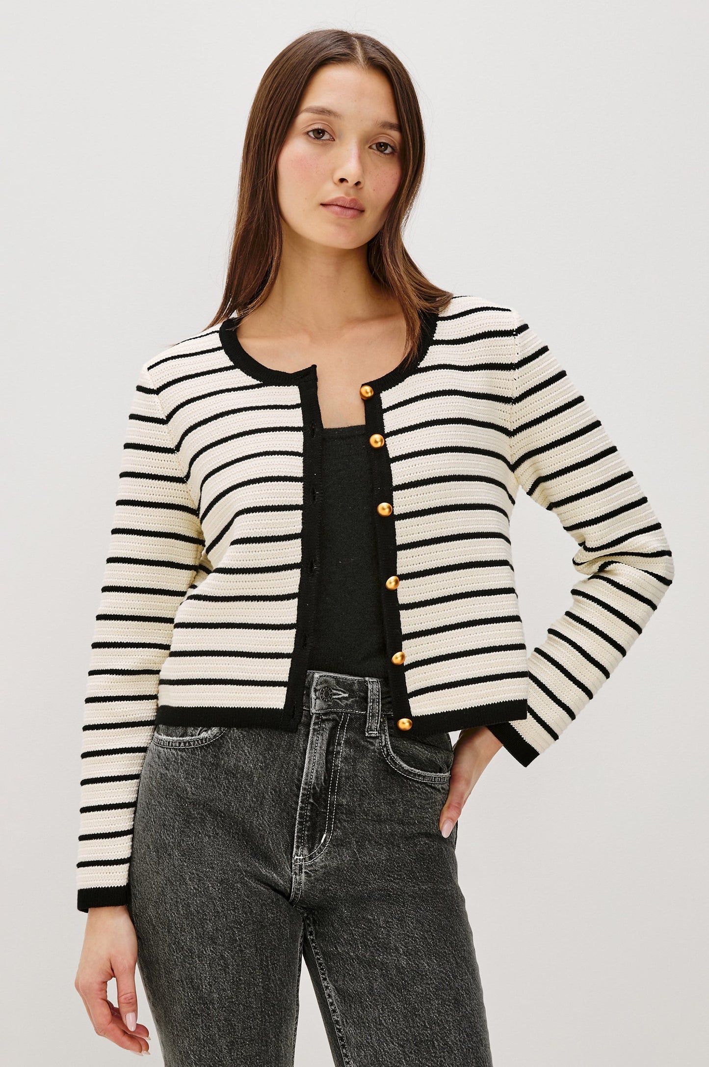 Catania Cardigan - Ivory Black Stripe
