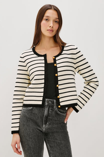Catania Cardigan - Ivory Black Stripe
