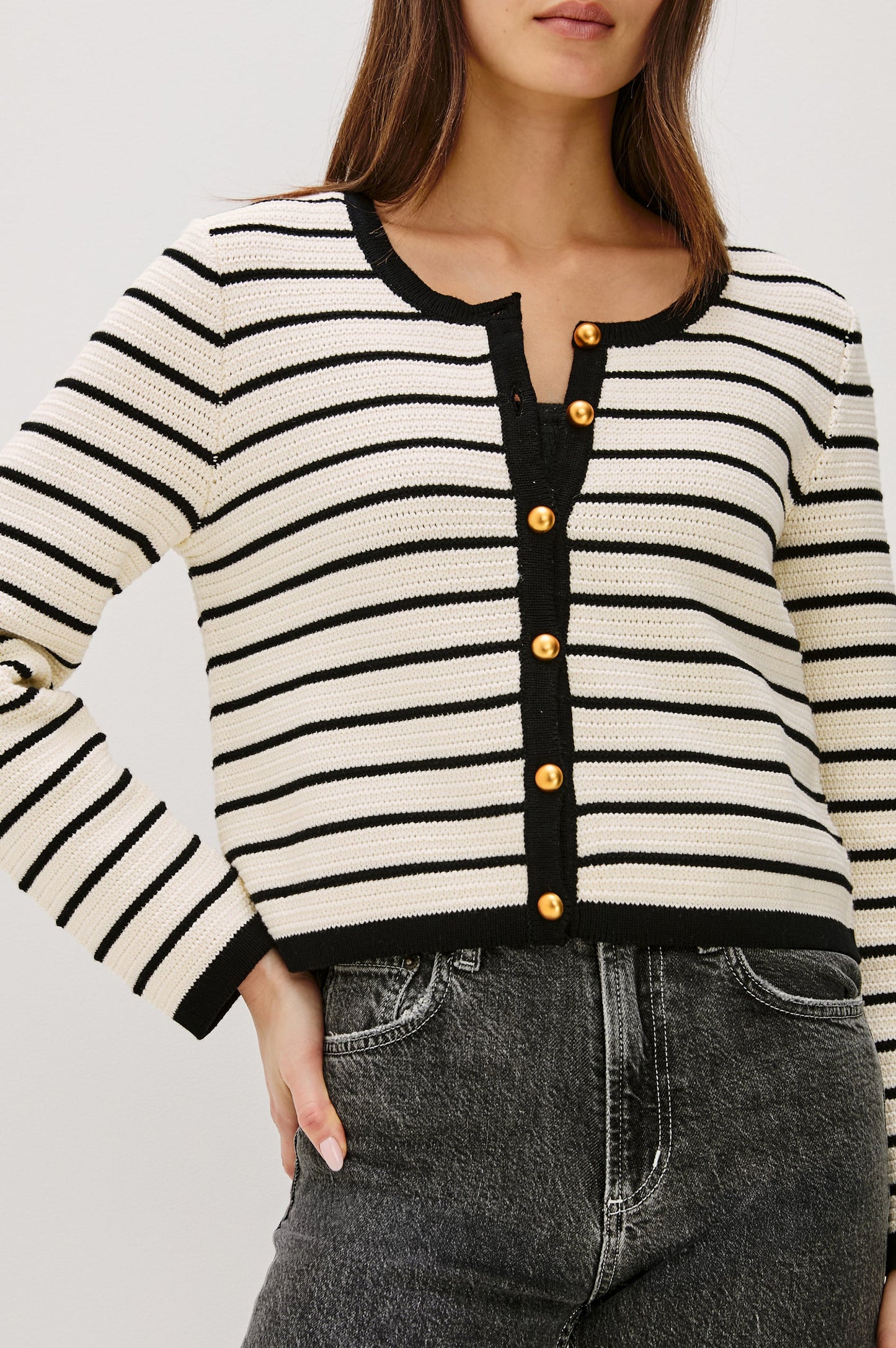 Catania Cardigan - Ivory Black Stripe