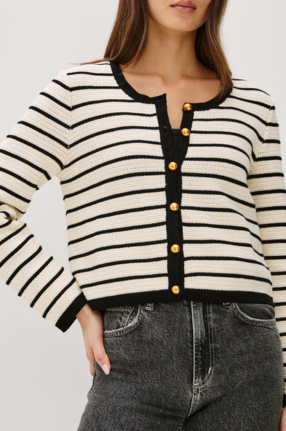 Catania Cardigan - Ivory Black Stripe