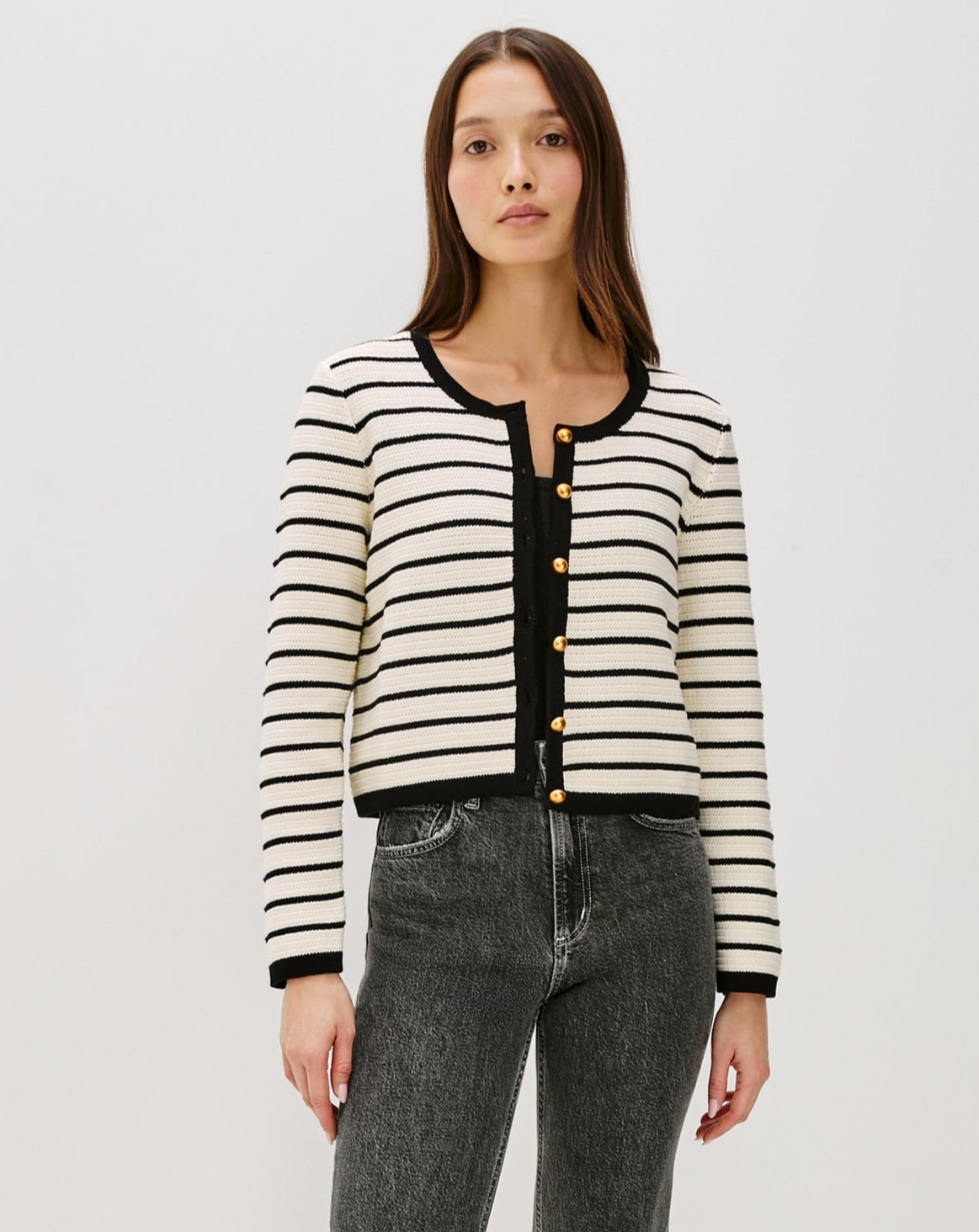 Catania Cardigan - Ivory Black Stripe