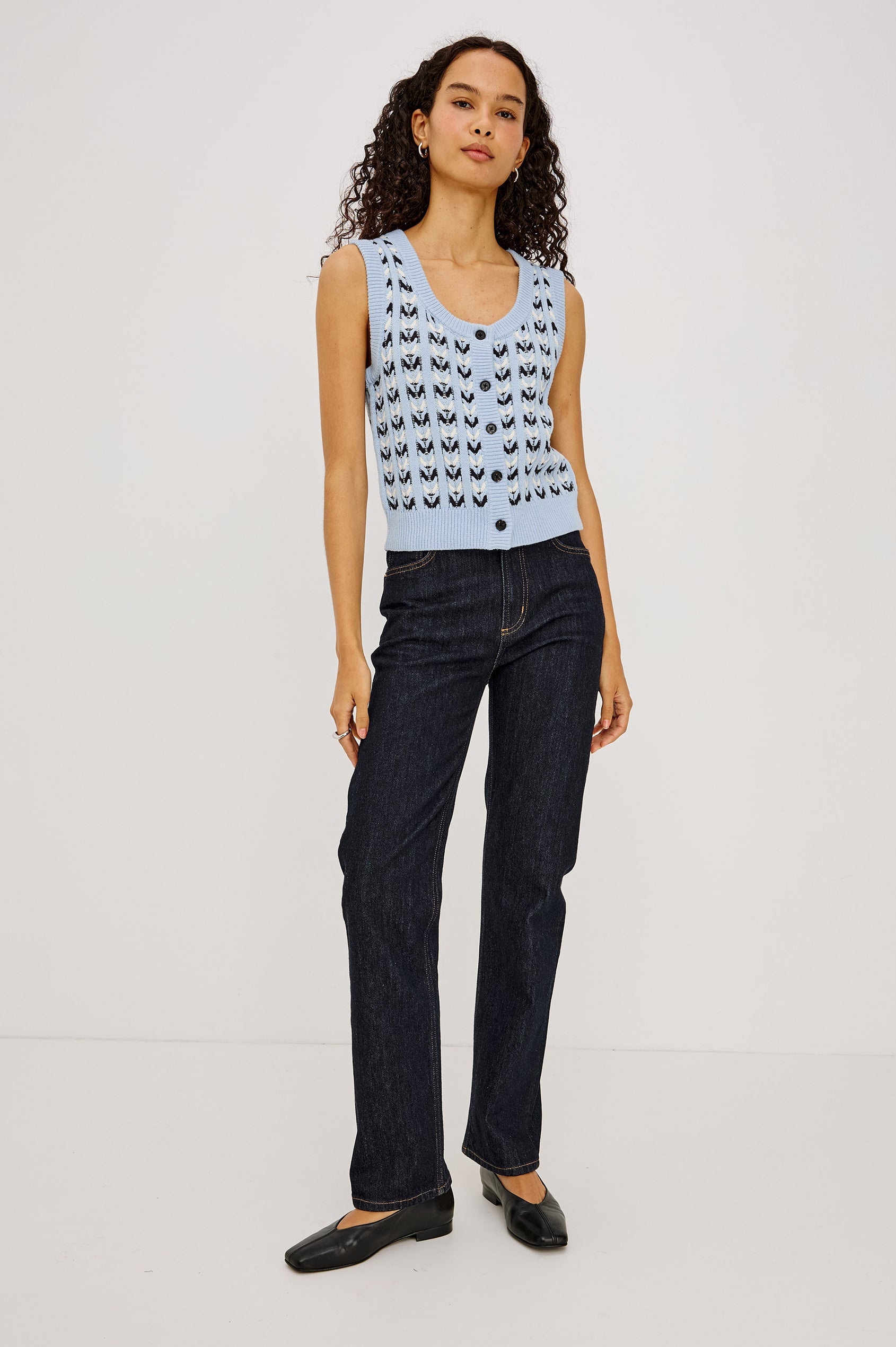 Chance - Sky Blue sleeveless knit vest with button front from RAILS Women's Vests collection
