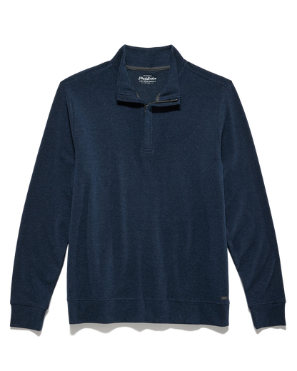 Hero Solid Twill 1/4 Zip Mock Neck in navy blue stretch fabric from FLAG & ANTHEM men's collection