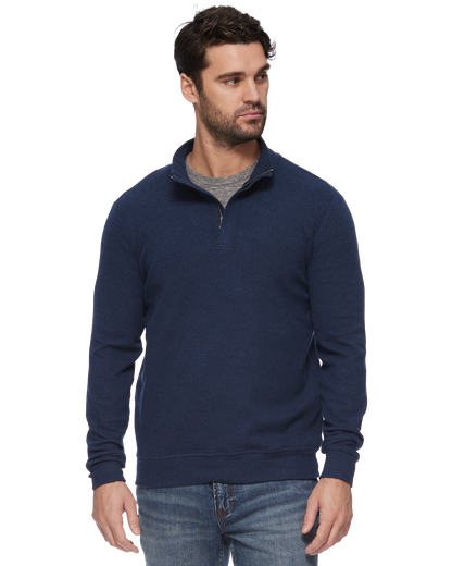 Hero Solid Twill 1/4 Zip Mock Neck in navy blue stretch fabric from FLAG & ANTHEM men's sweaters collection