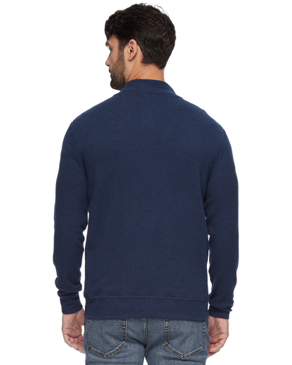 Hero Solid Twill 1/4 Zip Mock Neck in navy blue stretch fabric for men by FLAG & ANTHEM