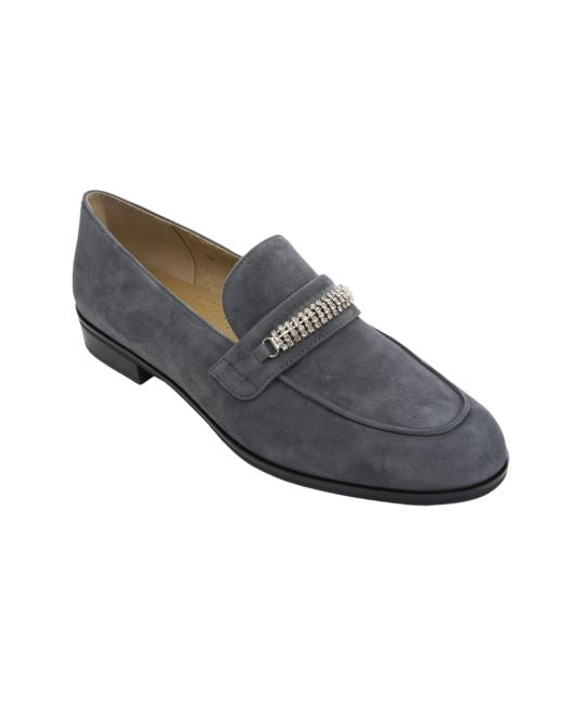 Kiara Loafer in gray suede with decorative chain detail by VANELI from Women’s Shoes HCO collection