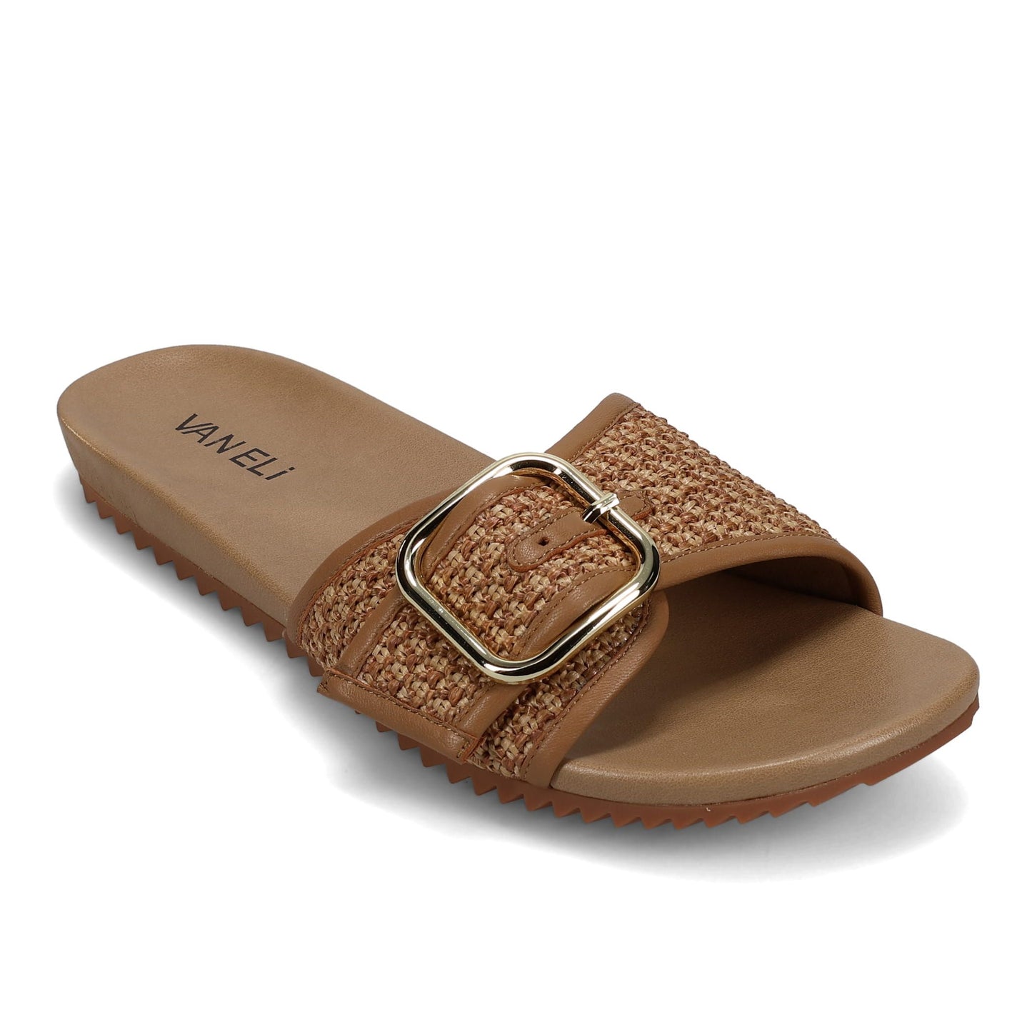 Adya - Natural Beige Ottorafia slide sandal with oversized buckle, treaded sole by VANELI