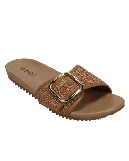 Adya - Natural Beige Ottorafia bouclé slide sandal with oversized buckle and treaded sole by VANELI