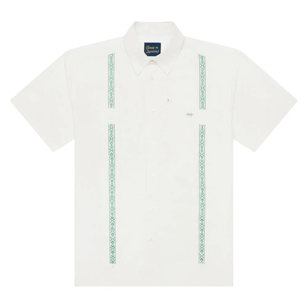 Guayabera Libre - Costa Blanca white geometric short sleeve with moisture wicking by TEXAS STANDARD