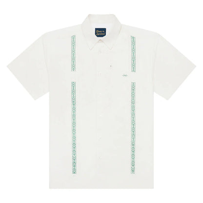 Guayabera Libre - Costa Blanca white geometric short sleeve with moisture wicking by TEXAS STANDARD