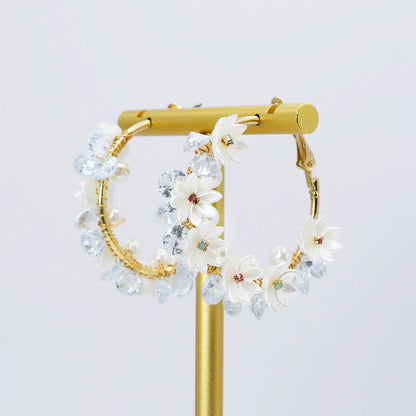 Crystal Garden Hoop N12 with gold, pearl flowers, clear crystals, Treasure Jewels collection, Fredericksburg TX