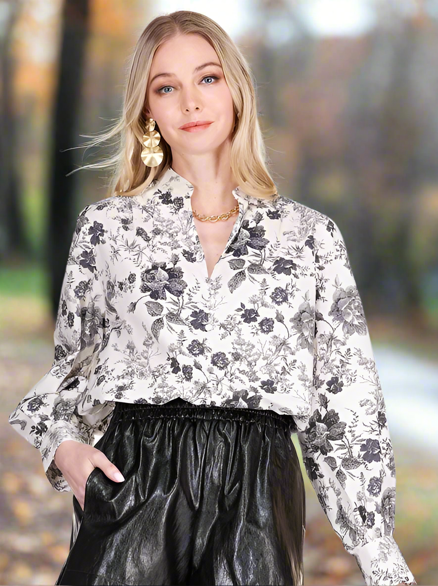 Front Split Buttons Top - Floral Poetry