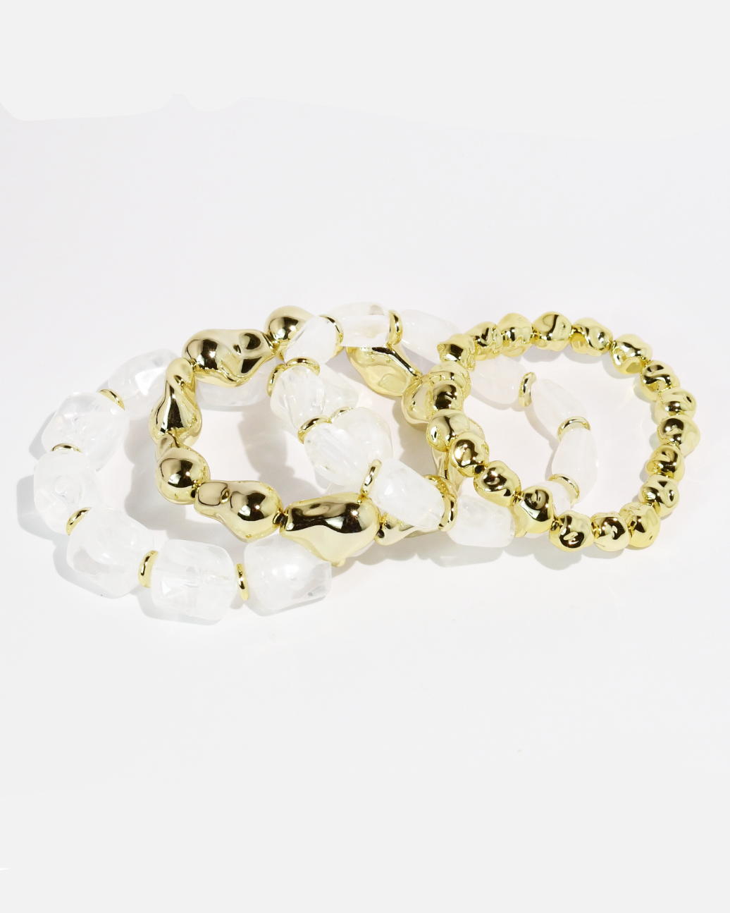 Clear All Day Bracelet Set with clear crystal beads and bold gold accents, Treasure Jewels Fredericksburg TX