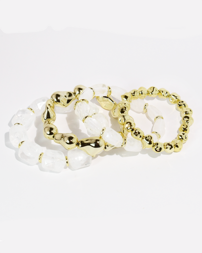 Clear All Day Bracelet Set with clear crystal beads and bold gold accents, Treasure Jewels Fredericksburg TX