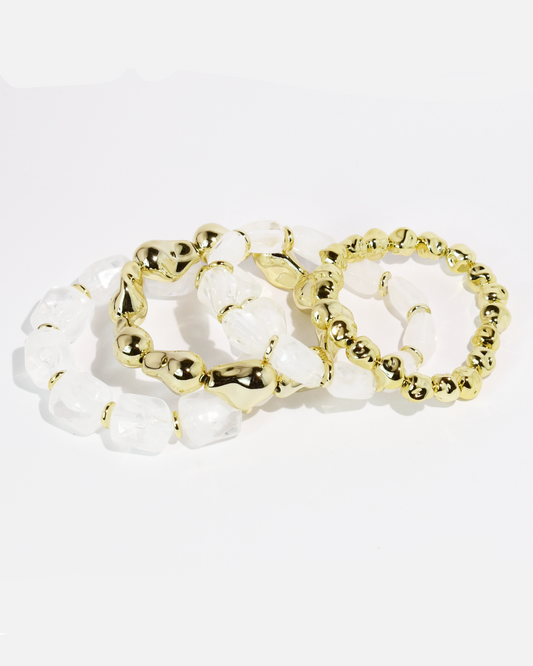 Clear All Day Bracelet Set with clear crystal beads and bold gold accents, Treasure Jewels Fredericksburg TX