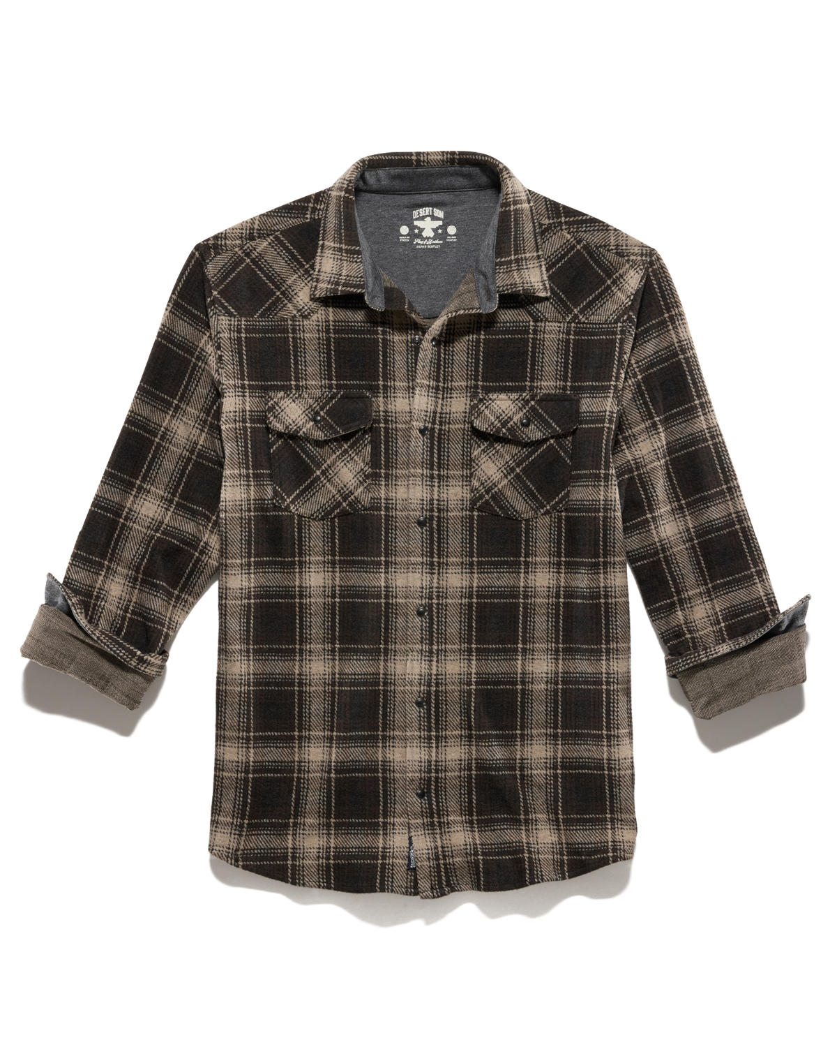Loredo Ls Western Hero Knit Flannel in stretch brown beige black checkered by FLAG & ANTHEM