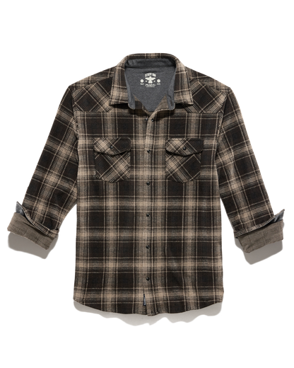 Loredo Ls Western Hero Knit Flannel in stretch brown beige black checkered by FLAG & ANTHEM