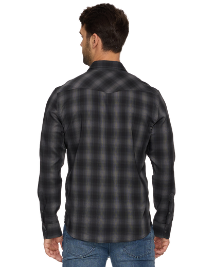 Bluffs Ls Outdoor Performance Western Shirt in gray black checkered, men's long sleeve by FLAG & ANTHEM