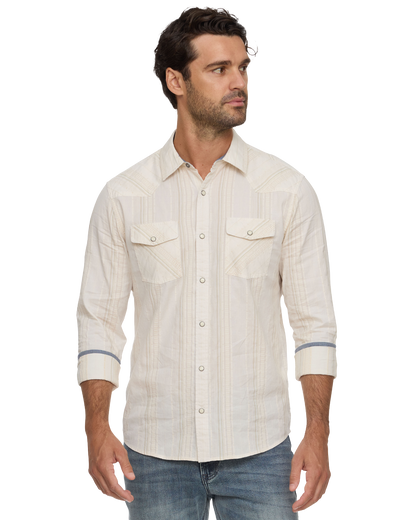 Hueytown LS Textured Stripe Western Shirt