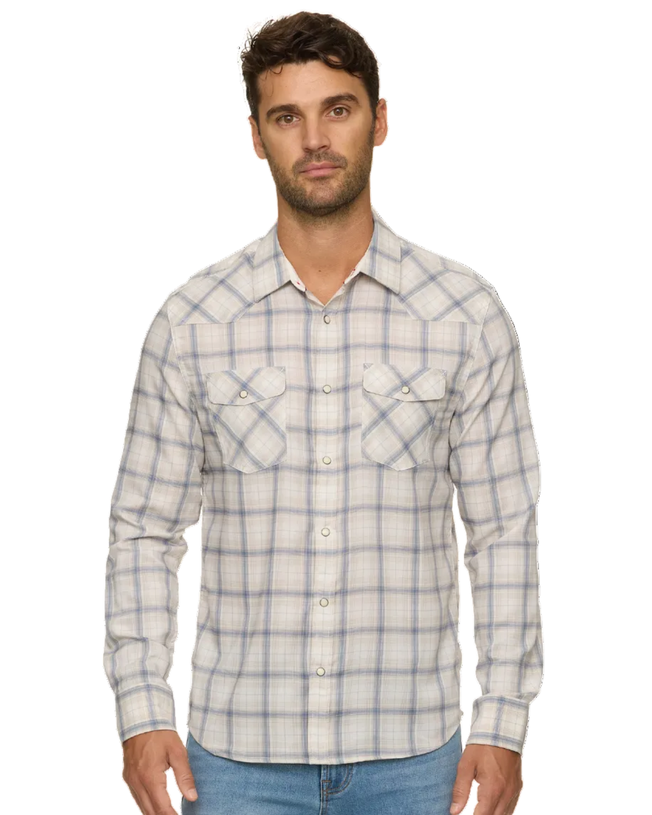 Burleson LS Outdoor Performance Western Shirt in light plaid with moisture wicking and stretch